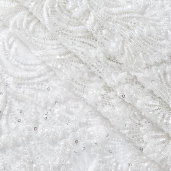 Шантильи с вышивкой и бисером 031-19787 теплый белый