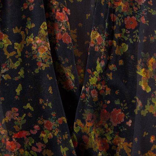 Шифон шелковый 068-12256 черный принтованный