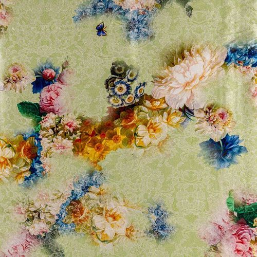 Шелк натуральный К06-0059 светло-салатовый принтованный