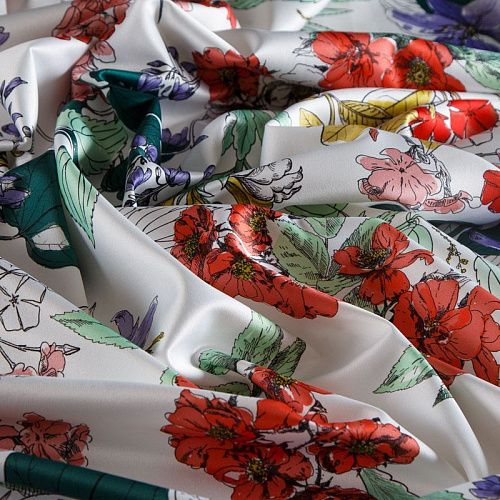 Сатин стрейч 001-14955 белый принтованный