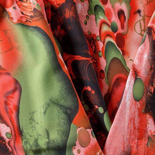 Креп-шифон 027-08231 красный принтованный