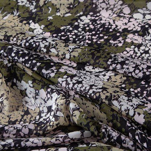 Креп-шифон шелковый 027-19852 хаки принтованный