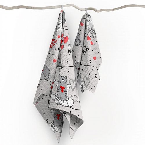 Полотно вафельное 007-13892 серый принтованный