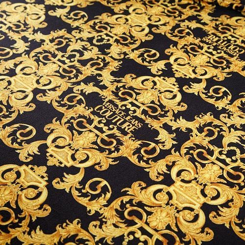 Бархат стрейч 002-12474 черный принтованный