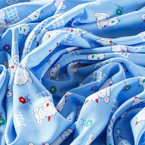 Штапель 069-08256 голубой принтованный