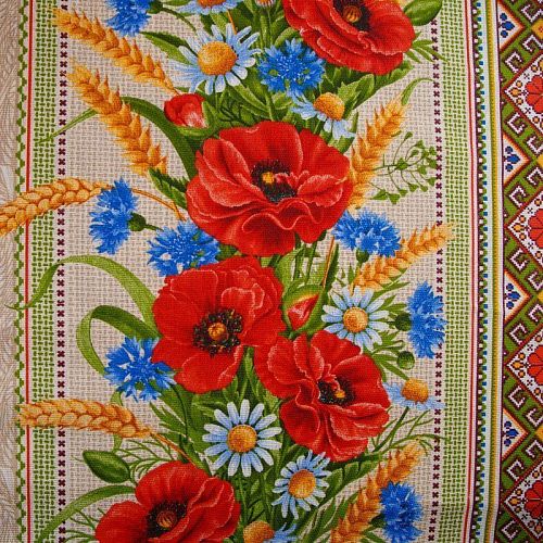 Рогожка 048-13893 бежевый принтованный