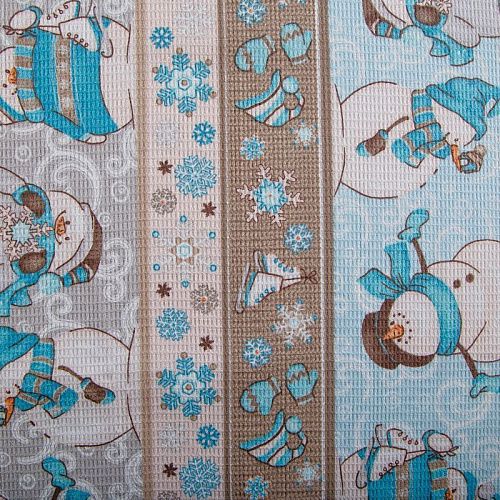 Полотно вафельное 007-15306 серо-голубой принтованный