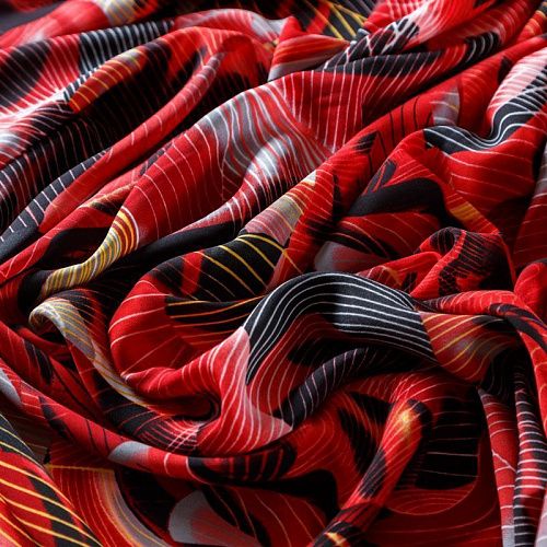 Креп 026-08229 красный принтованный