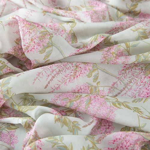 Креп-шифон шелковый 027-19850 разбеленный мятный принтованный