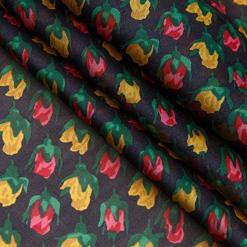 Шифон шелковый 068-17094 черный принтованный