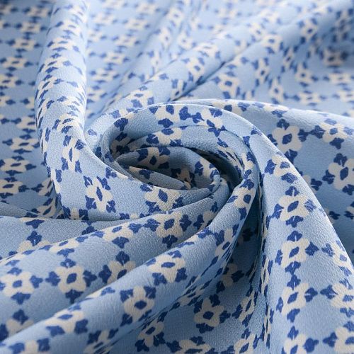 Крепдешин натуральный 028-12192 светло-голубой принтованный