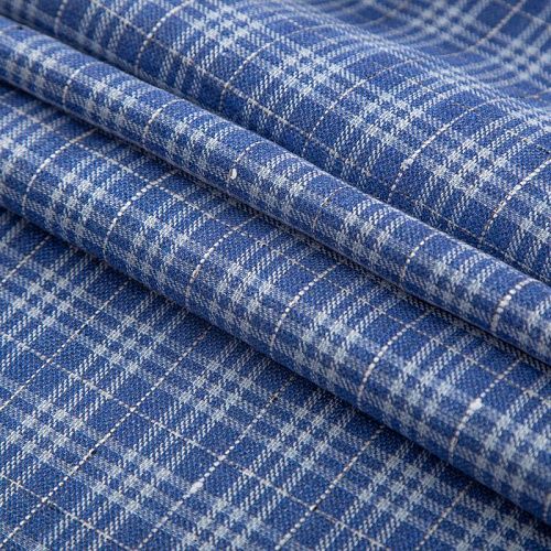 Лен натуральный 035-19980 сине-голубой клетка