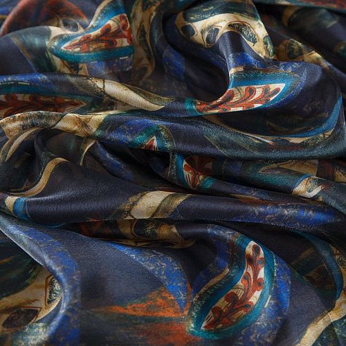 Шифон 068-17399 темно-синий принтованный