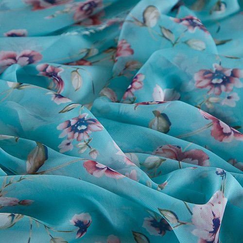 Шифон 068-17425 бирюзовый принтованный