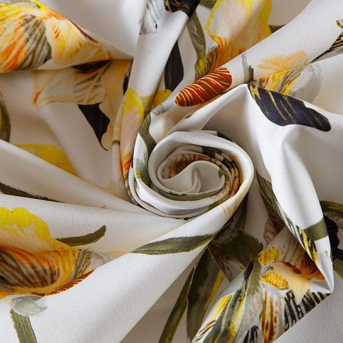 Коттон стрейч 063-12271 белый принтованный