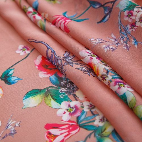 Шифон 068-17426 разбеленный коралловый принтованный