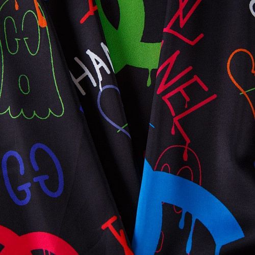 Шелк синтетический 065-13930 черный принтованный