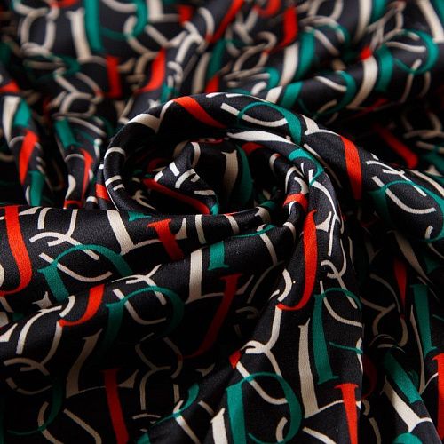 Шелк синтетический 065-13792 черный принтованный