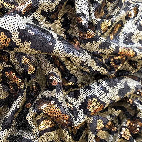 Ткань с пайетками К21-1023 черно-золотой