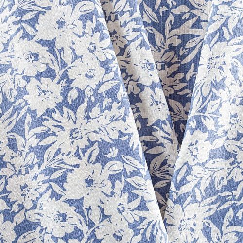 Лен натуральный 035-01255 пыльно-голубой принтованный