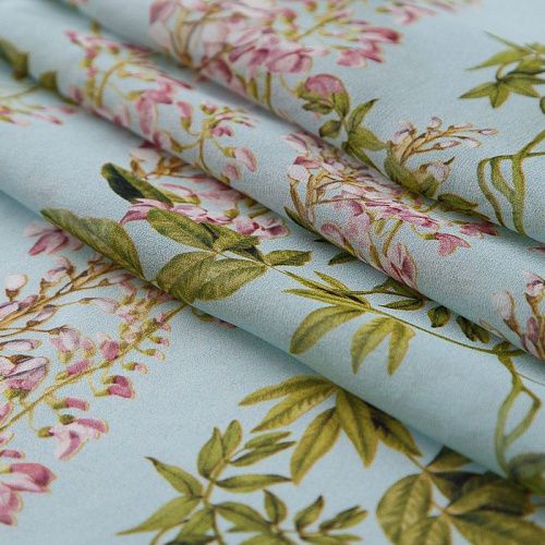 Шифон шелковый 068-19105 разбеленный голубой принтованный