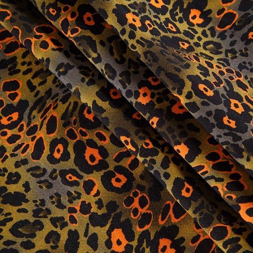 Креп плательный 026-12352 оливковый хаки принтованный