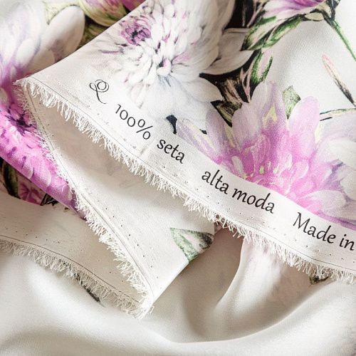 Крепдешин натуральный К15-029 молочно-серый принтованный