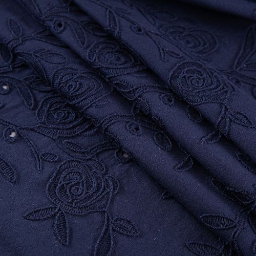 Хлопок с вышивкой 067-20043 темно-синий