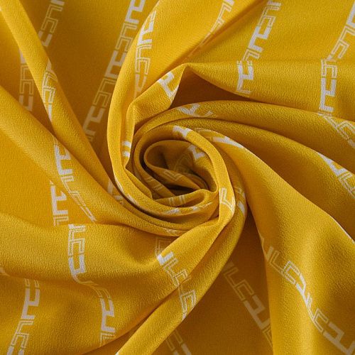 Крепдешин натуральный 028-11942 шафрановый принтованный