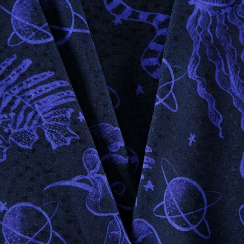 Вискоза жаккардовая 009-12337 синий космос принтованный