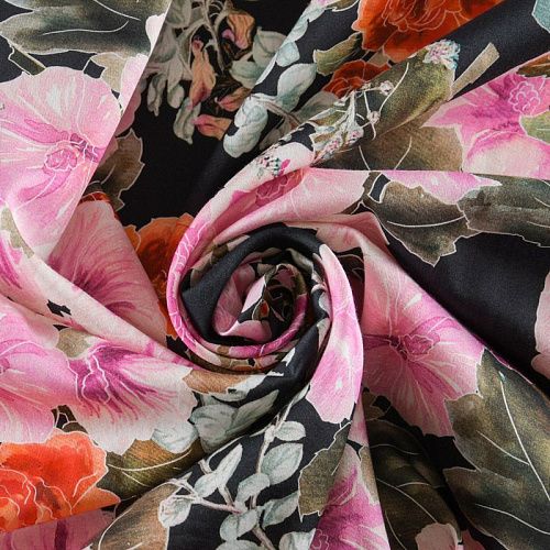 Хлопок стрейч 063-12101 черный принтованный