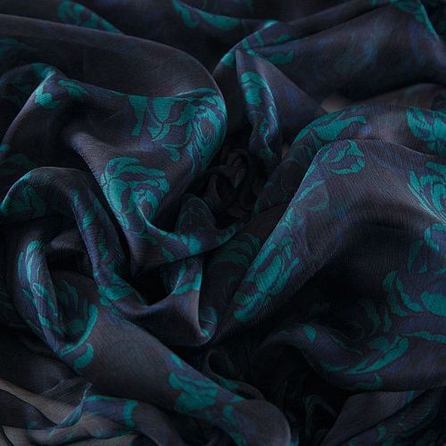 Шифон-жатка шелковый 068-12213 черный принтованный