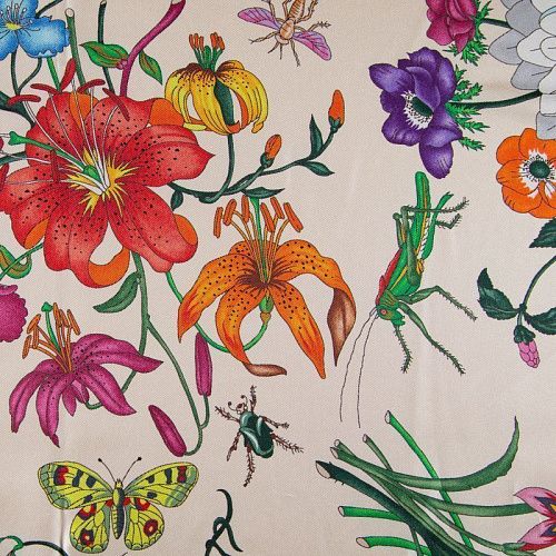 Шелк твил Gucci Flora платочный купон 064-19153 бордюр фуксия