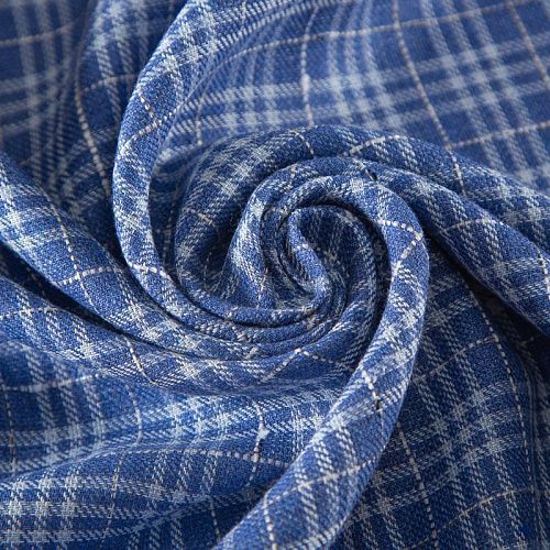 Лен натуральный 035-19980 сине-голубой клетка