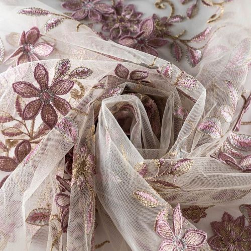 Вышивка на сетке К32-334 бежевый принтованный