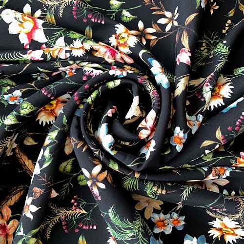 Шелк натуральный К32-158 черный принтованный