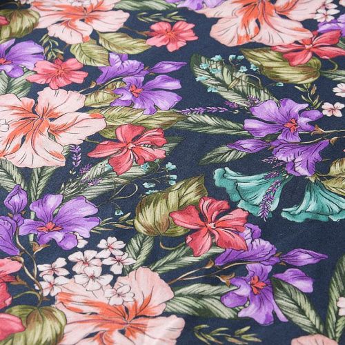 Хлопок стрейч 063-12074 темно-синий принтованный