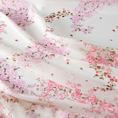 Креп-шифон шелковый 027-20215 молочный принтованный