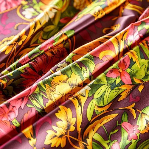 Шелк натуральный К30-246 марсала принтованный