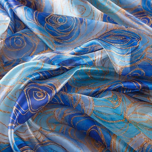 Шифон 068-17460 сине-голубой принтованный