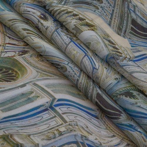 Креп-шифон 027-16090 молочный принтованный