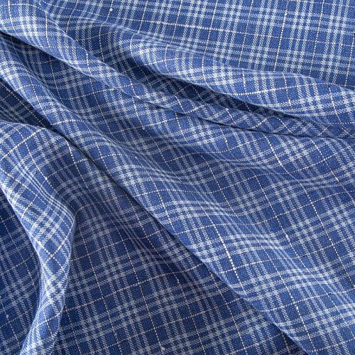 Лен натуральный 035-19980 сине-голубой клетка