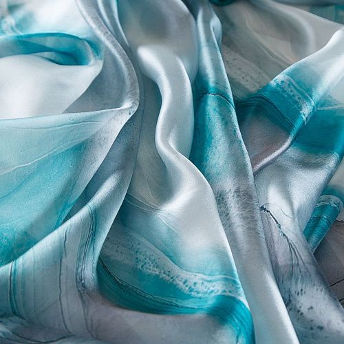 Шифон 068-17466 бирюзовый принтованный