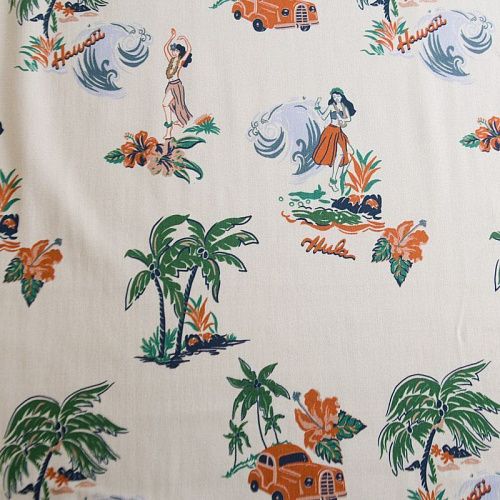 Коттон стрейч 063-12219 сливочный принтованный