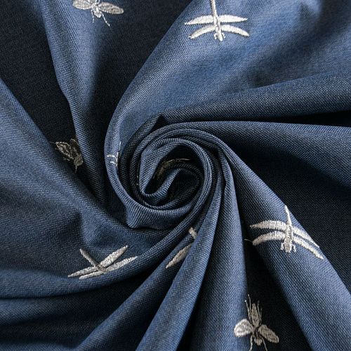 Ткань костюмная с вышивкой 025-12277 синий деним