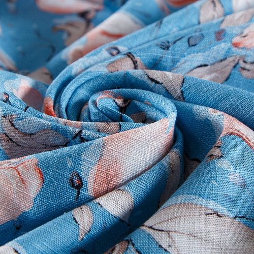 Лен-вискоза 035-13864 голубой принтованный