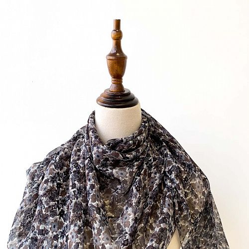 Шарф шифоновый П003 серый принтованный