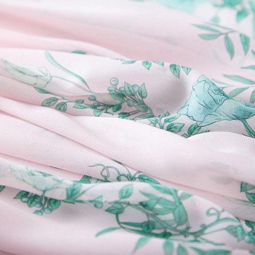 Креп-шифон шелковый 027-19927 розовое молоко принтованный