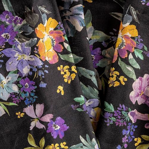 Лен натуральный К36-107 черный принтованный