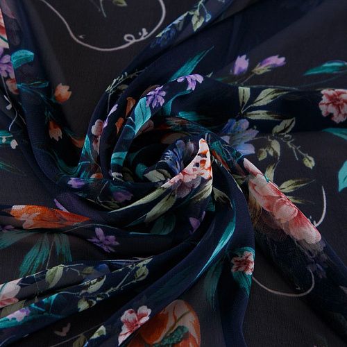 Шифон 068-17424 темно-синий принтованный